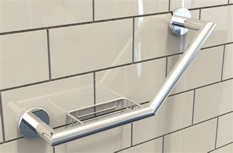 Chrome Angled Grab Rail With Soap Dish