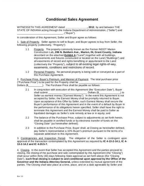 Free 7 Conditional Sale Agreement Samples And Templates In Pdf Ms Word