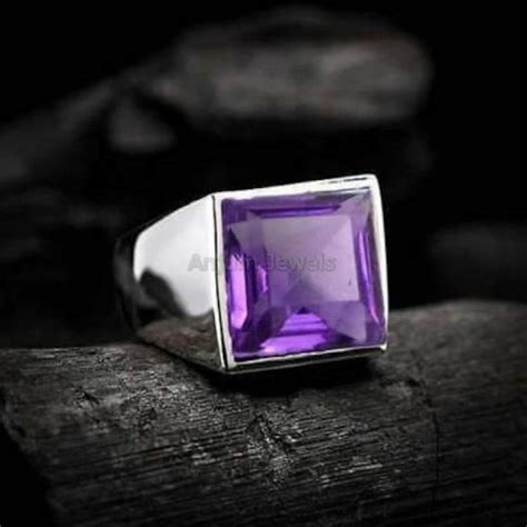 Natural Amethyst Men S Ring In Sterling Silver Aaa Etsy