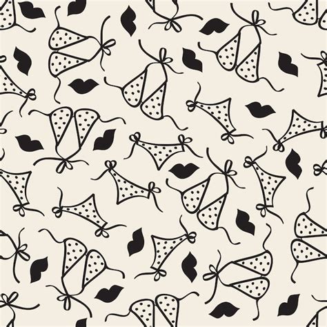 Premium Vector Seamless Monochrome Hand Drawn Summer Fashion Pattern Background With Bikini