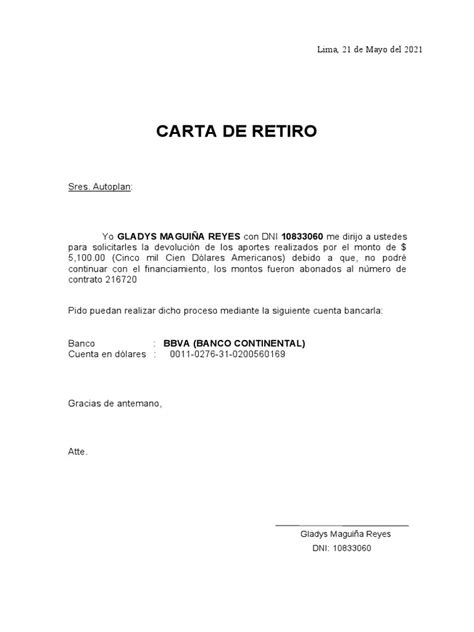 Carta De Retiro Pdf