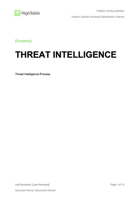 Iso Threat Intelligence Process Template High Table