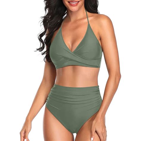 7 Mo Finance Yonique Women Two Piece High Waisted Bikini Set Halter