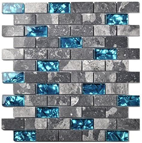 Blue And Gray Glass Mosaic Tile Backsplash With Silver Foiling On The Edges