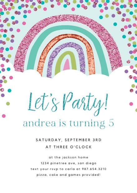 Big Rainbow And Sky Birthday Invitation Template Greetings Island