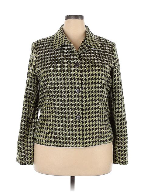 Emma James 100% Acrylic Houndstooth Green Jacket Size 18 (Plus) - 43%