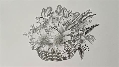 How To Draw Flower Basket Drawing Tutorial Pencil Sketch Shading