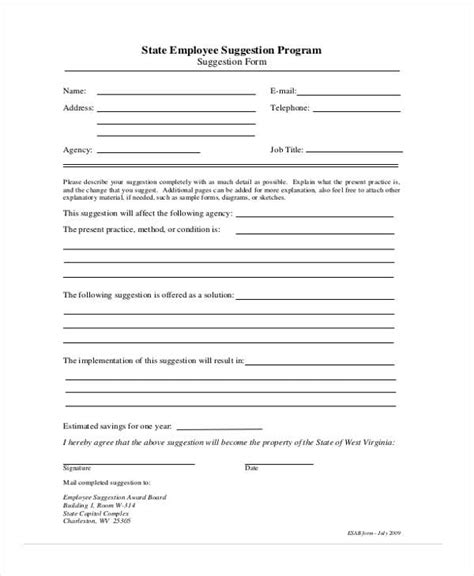 Printable Employee Suggestion Box Form Template Printable Forms Free