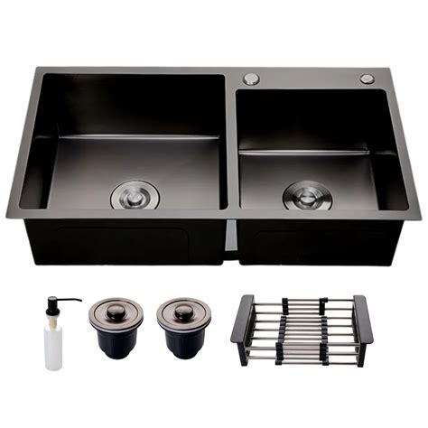 Cuba Cozinha Gourmet Quadrada Dupla Preto Inox C Escorredor Shopee