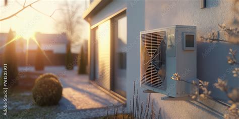 Air Source Heat Pump Installed In Residential Green House Or Building