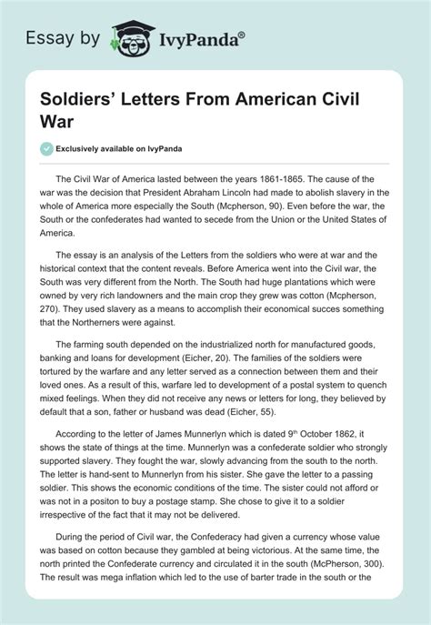 Soldiers Letters From American Civil War 1468 Words Essay Example