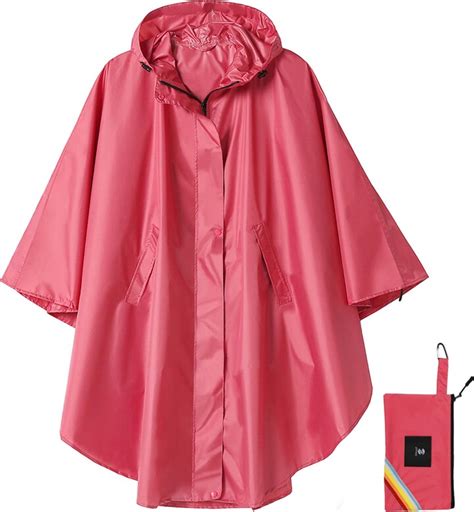 Saphirose Unisex Rain Poncho Hooded Waterproof Raincoat Jacket For