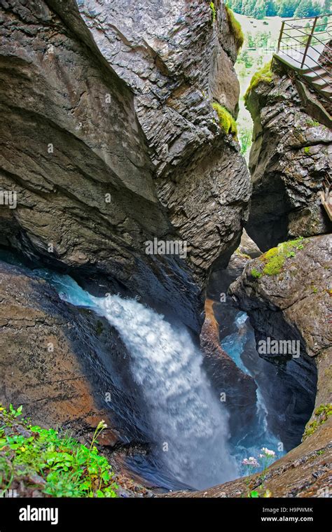 Trummelbach Falls Waterfall In The Mountain Of Lauterbrunnen Valley