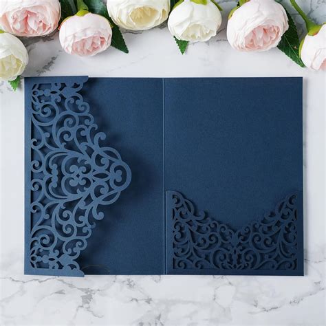 Ponatia 20pcs Navy Blue Laser Cut Wedding Invitations