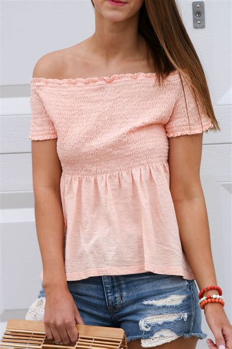 Light Pink Smocked Off The Shoulder Top For The Love Of Glitter