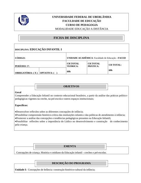 PDF FICHA DE DISCIPLINA faced ufu br KRAMER Sônia A política do