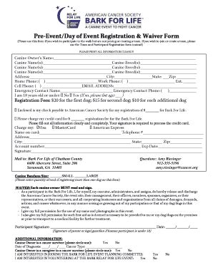 Fillable Online Relay Acsevents Bark For Life Registration Form Relay