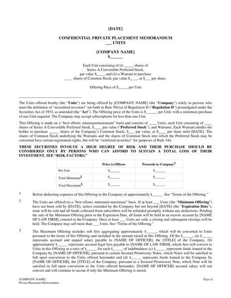 Free Printable Private Placement Memorandum Templates Word Pdf