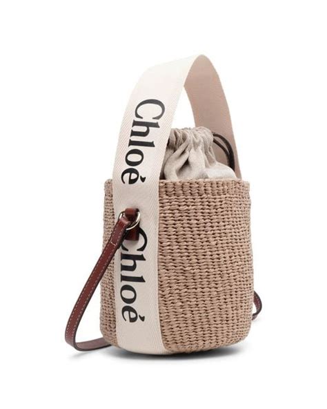 Chloé Woody Logo White Raffia Bucket Bag in Natural Lyst