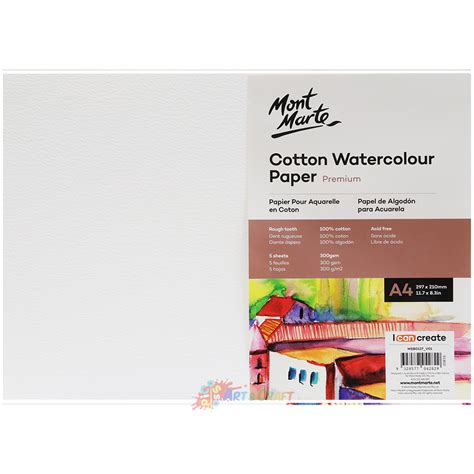 Premium Cotton Watercolour Paper 300gsm A4 117 X 83in 5 Sheets