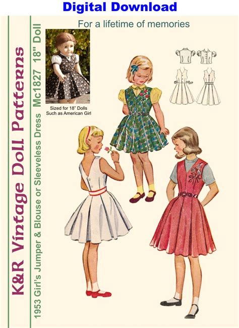 Krvp 1827dd 18 Doll Vintage 1950 S Dress Pattern Digital Download Etsy