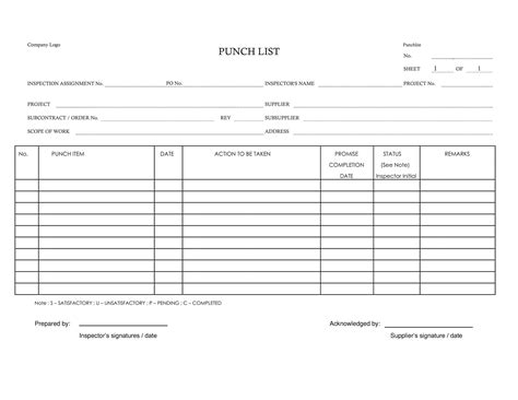 Free Printable Punch List Templates Pdf Word Excel