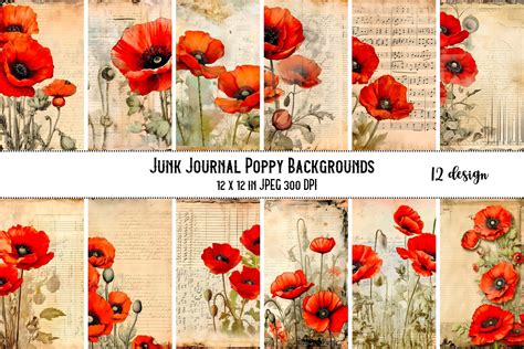 Vintage Poppy Scrapbook Paper Background Graphic by DreanArtDesign ...