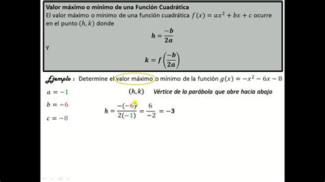 Valor Máximo Y Mínimo De Una Función Cuadrática Youtube