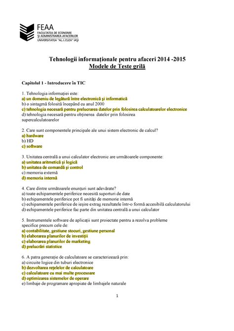 Grila Examen Tia Grile Sem Feaa Tehnologii Informa Ionale