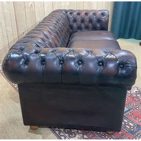 Vintage 3 Seater Brown Leather Chesterfield Sofa 1980s