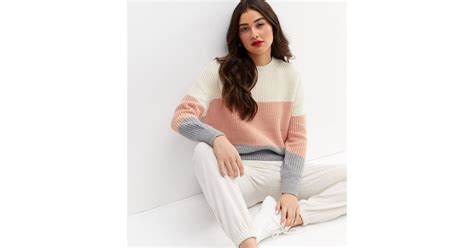 Pink Colour Block Crew Neck Jumper New Look