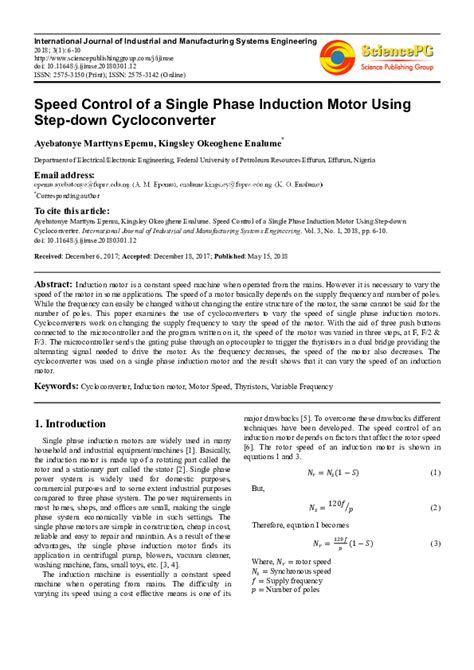 Pdf Speed Control Of A Single Phase Induction Motor Using Step Down Cycloconverter