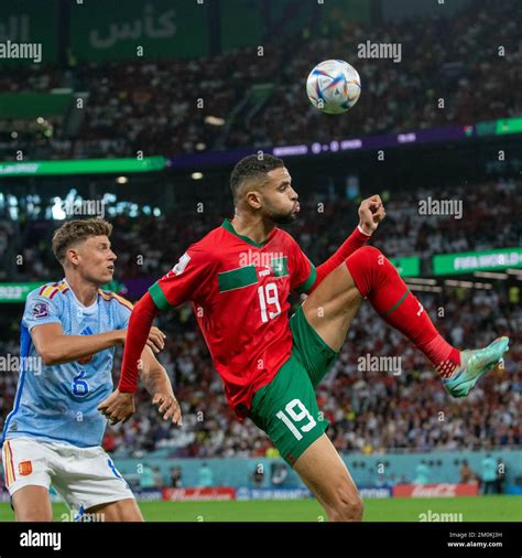 Youssef En Nesyri Of Morocco Kicks The Ball With Marcos Llorente Of