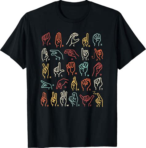 Asl Abc American Sign Language Alphabet Retro Deaf Awareness T Shirt