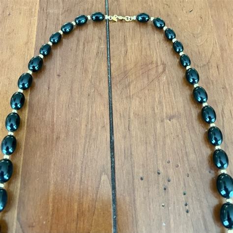 Monet Jewelry Vintage Monet Graduated Beaded Necklace Oval Black Gold Tone Beads 28 L Poshmark