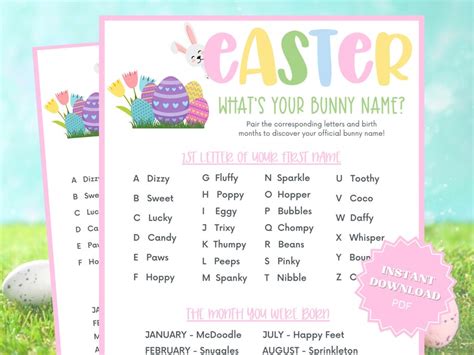 Whats Your Bunny Name Printable Easter Game Printable Etsy