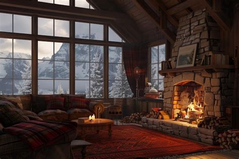 Premium Photo | A cozy mountain cabin with a roaring fireplace oct