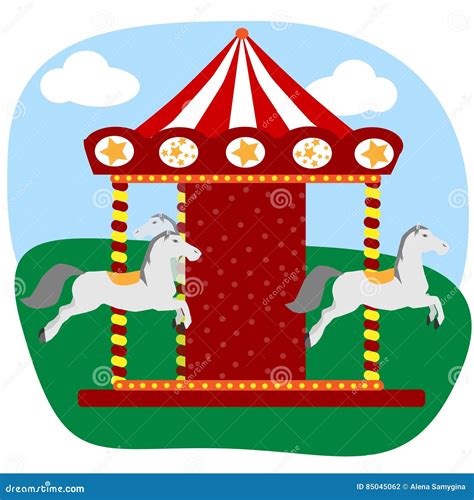 Carousel With Three Horses Stock Vector Illustration Of Outdoor 85045062