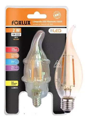 Lampada Filamento E Ba Vela Chama W V Foxlux Mercadolivre