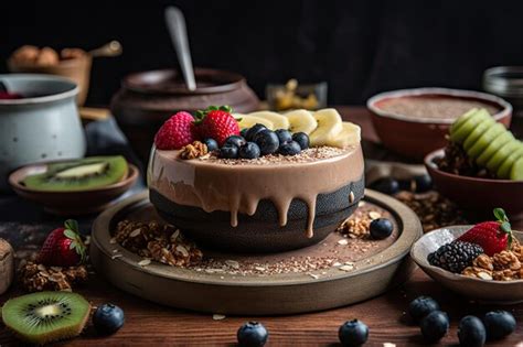 Premium Ai Image Smoothie Bowl Topped With Granola Fruit And Nut