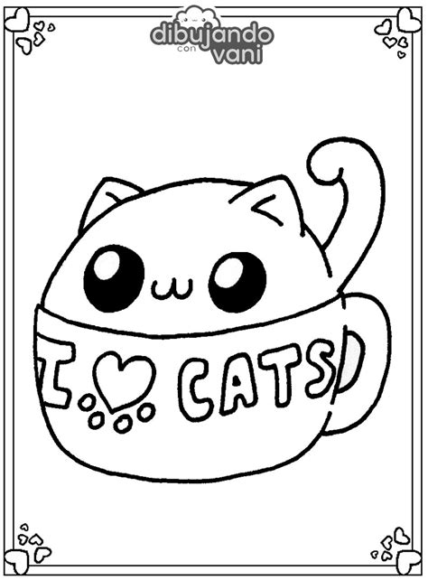 gato en taza para imprimir - Dibujando con Vani