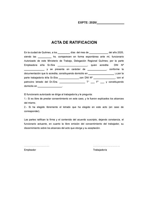 Acta De Ratificacion Civil Comercial Expte