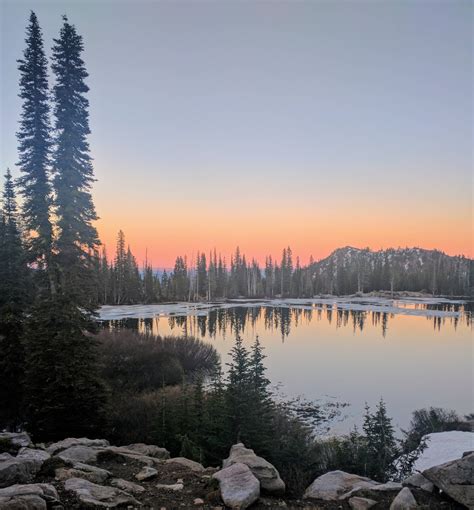 Sunset Over Blue Lake Idaho Campingandhiking