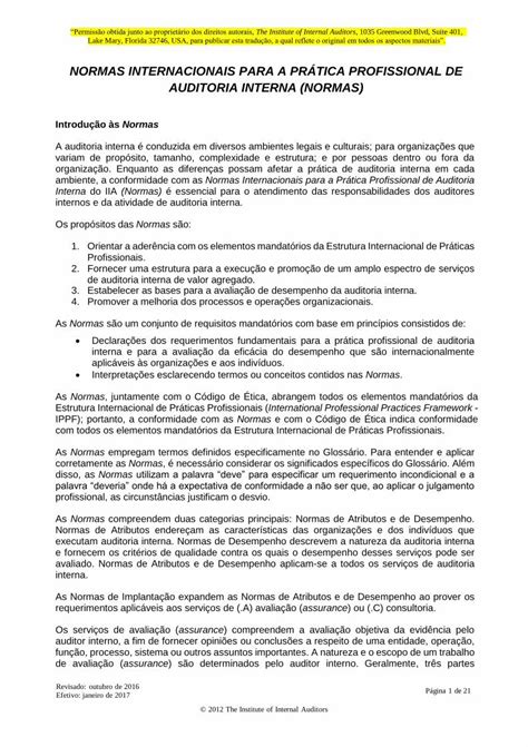 Pdf Normas Internacionais Para A Pr Tica Posi O Da Atividade De