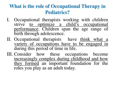 Ppt Occupational Therapy In Pediatrics Powerpoint Presentation Id