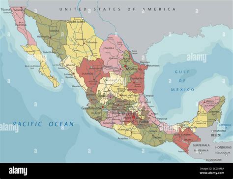 Mexico Highly Detailed Editable Political Map With Labeling Stock