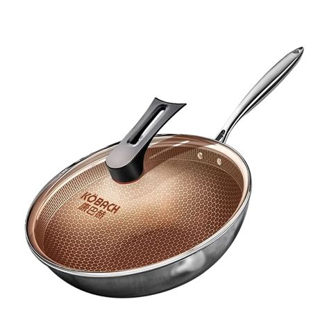 Kitchen Wok Cm Nonstick Pan Honeycomb Bottom Stainless Steel