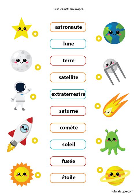 Fiche de vocabulaire thème de l espace Lulu la taupe jeux gratuits