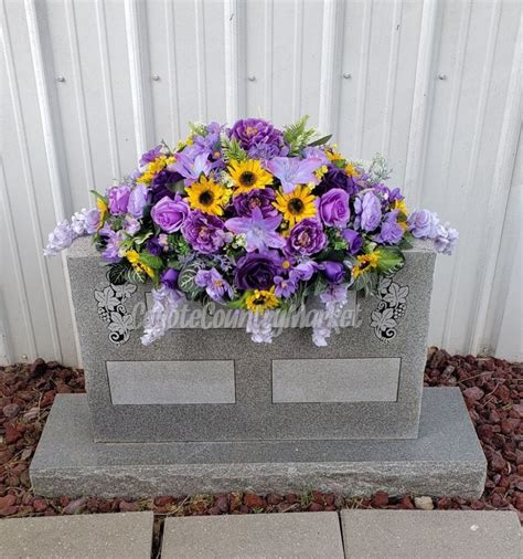 Shades Of Purple Yellow Sunflower Summer Headstone Saddle Cemetery