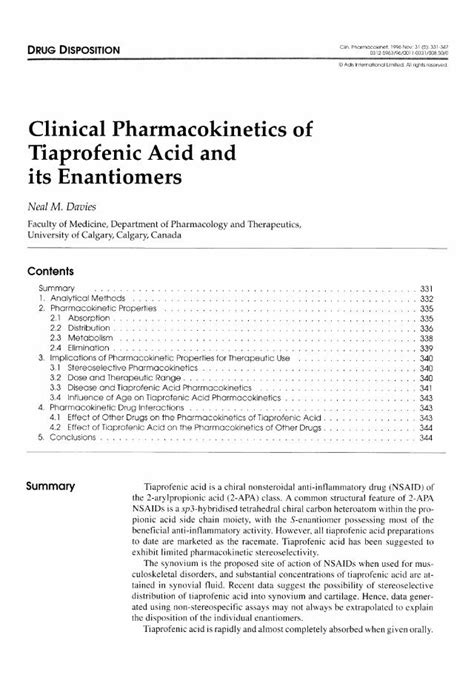 PDF Clinical Pharmacokinetics Of Tiaprofenic Acid And Its Enantiomers